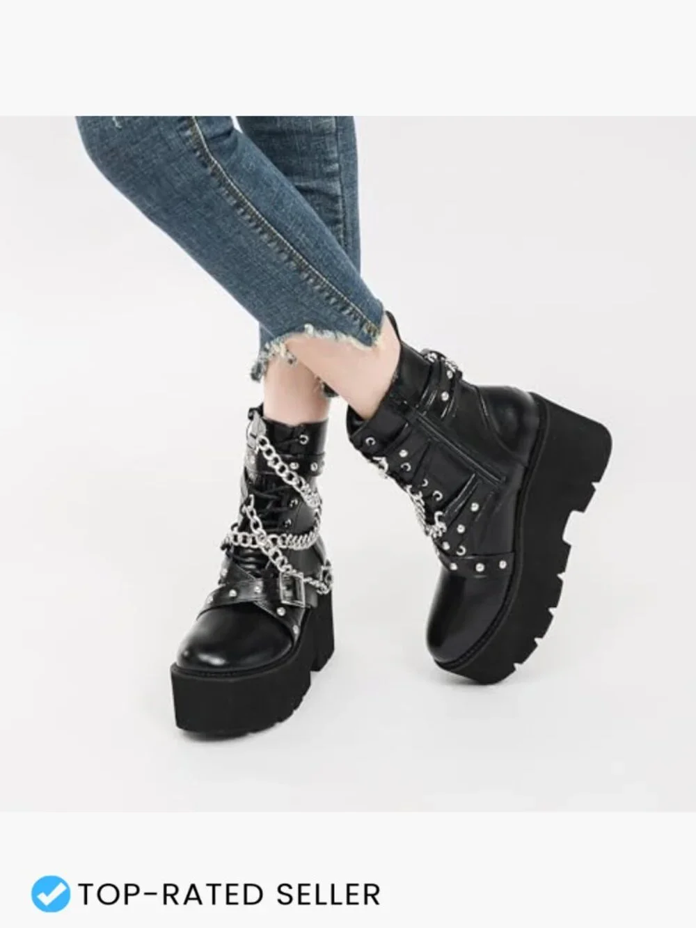 Chunky Platform Combat Ankle Booties Punk Goth Boots Women's Fashion Mid Calf - Picture 2 of 7